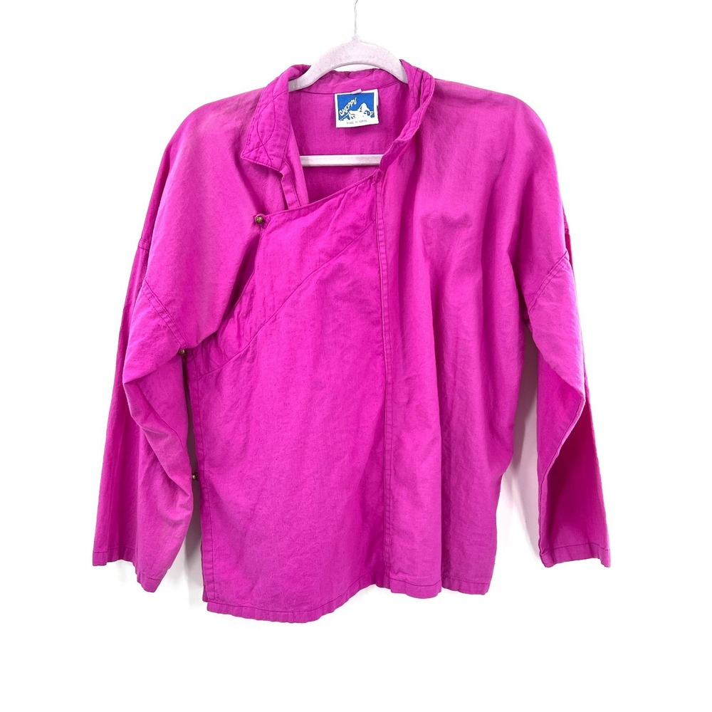 Vintage Cheppu himalaya nepal cross front bright pink top boho hippy 80s artsy S
